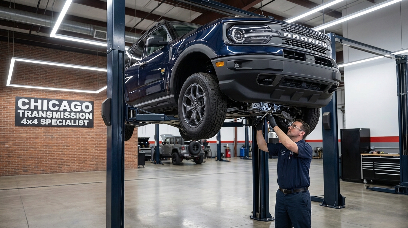 Ford F-150 on lift at Chicago Transmission — 10R80 specialist
