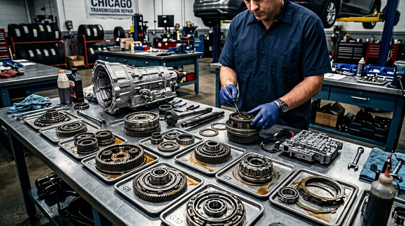 Chicago Transmission rebuild specialist at work