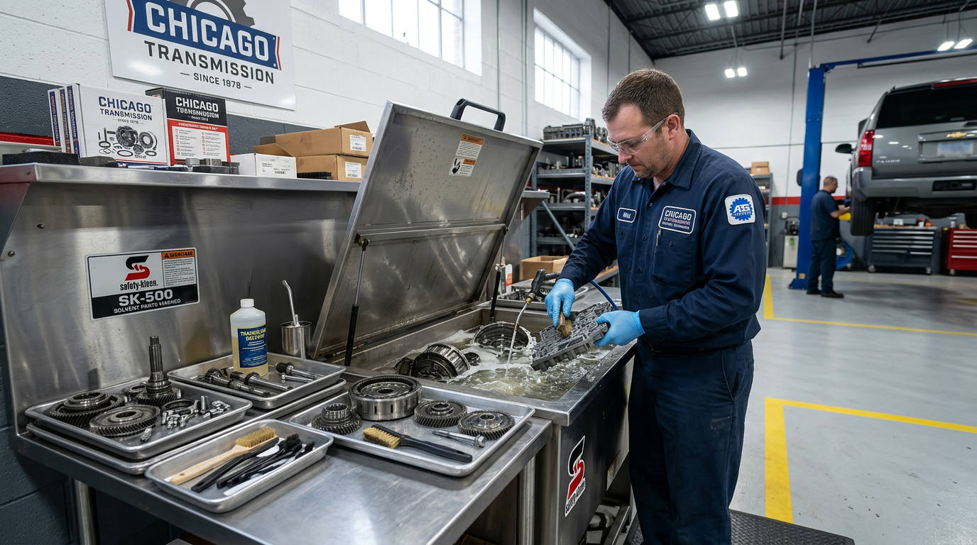 Inside Chicago Transmission's shop in Lincoln Park
