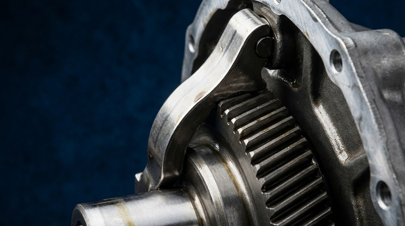 Gear fork detail — internal transmission component at Chicago Transmission