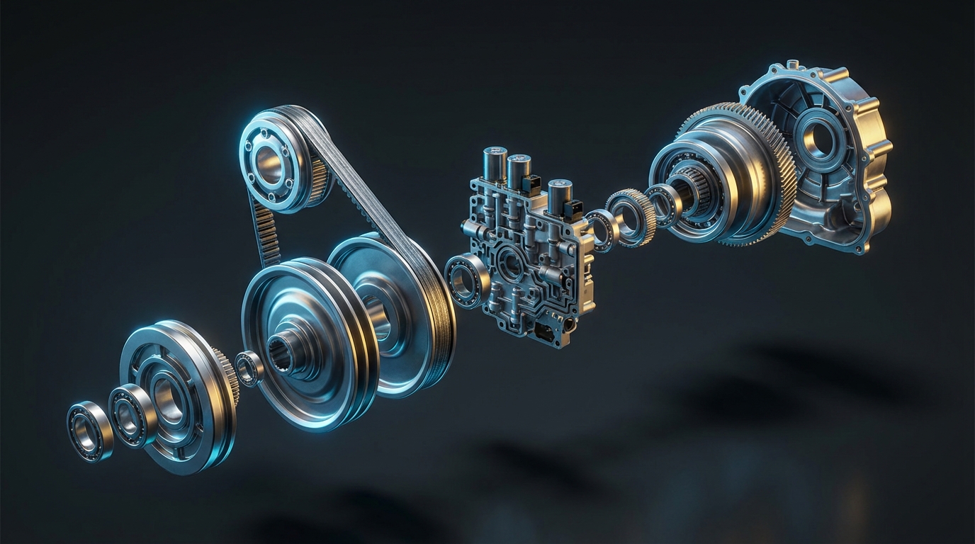 Transmission components on the rebuild bench at Chicago Transmission