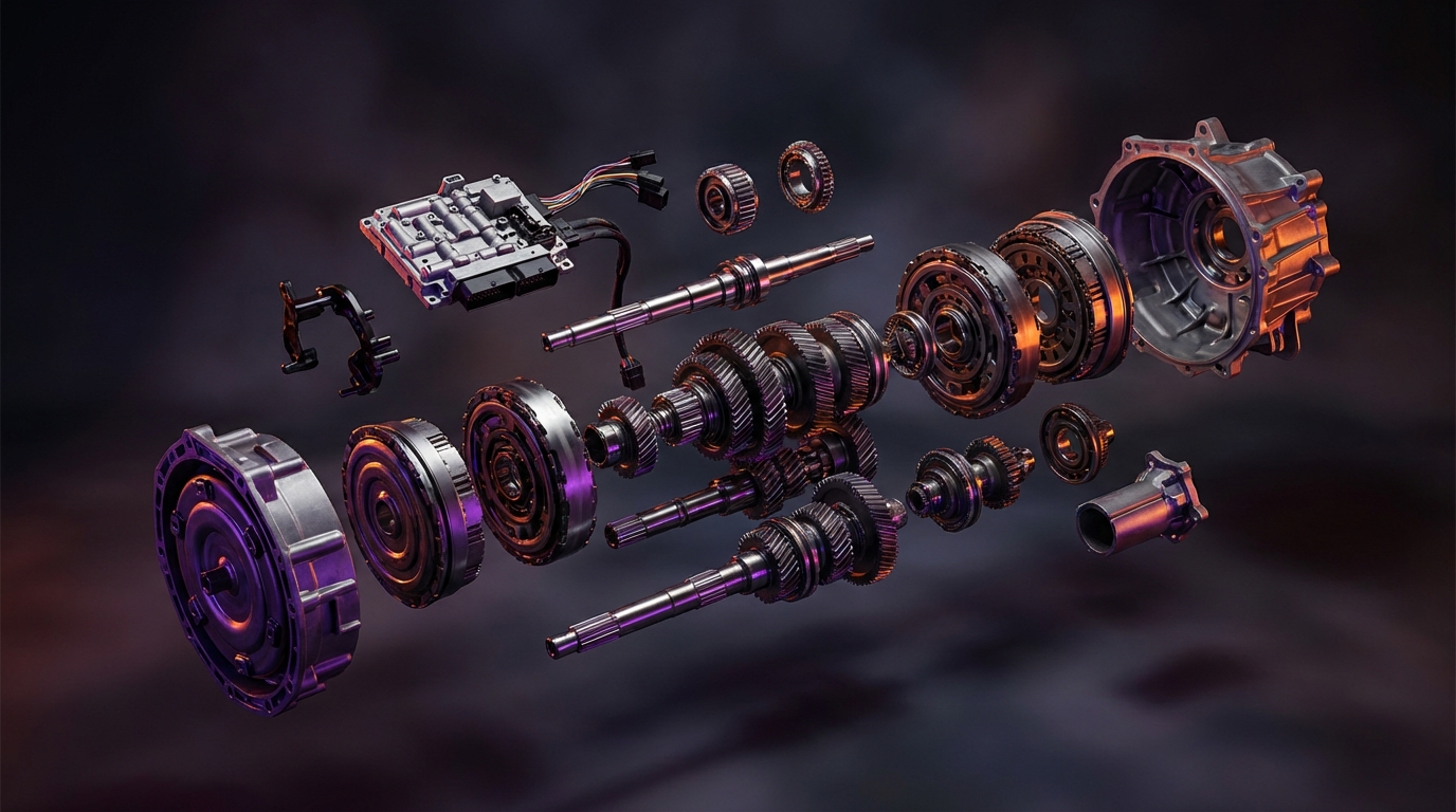 Transmission components on the rebuild bench at Chicago Transmission